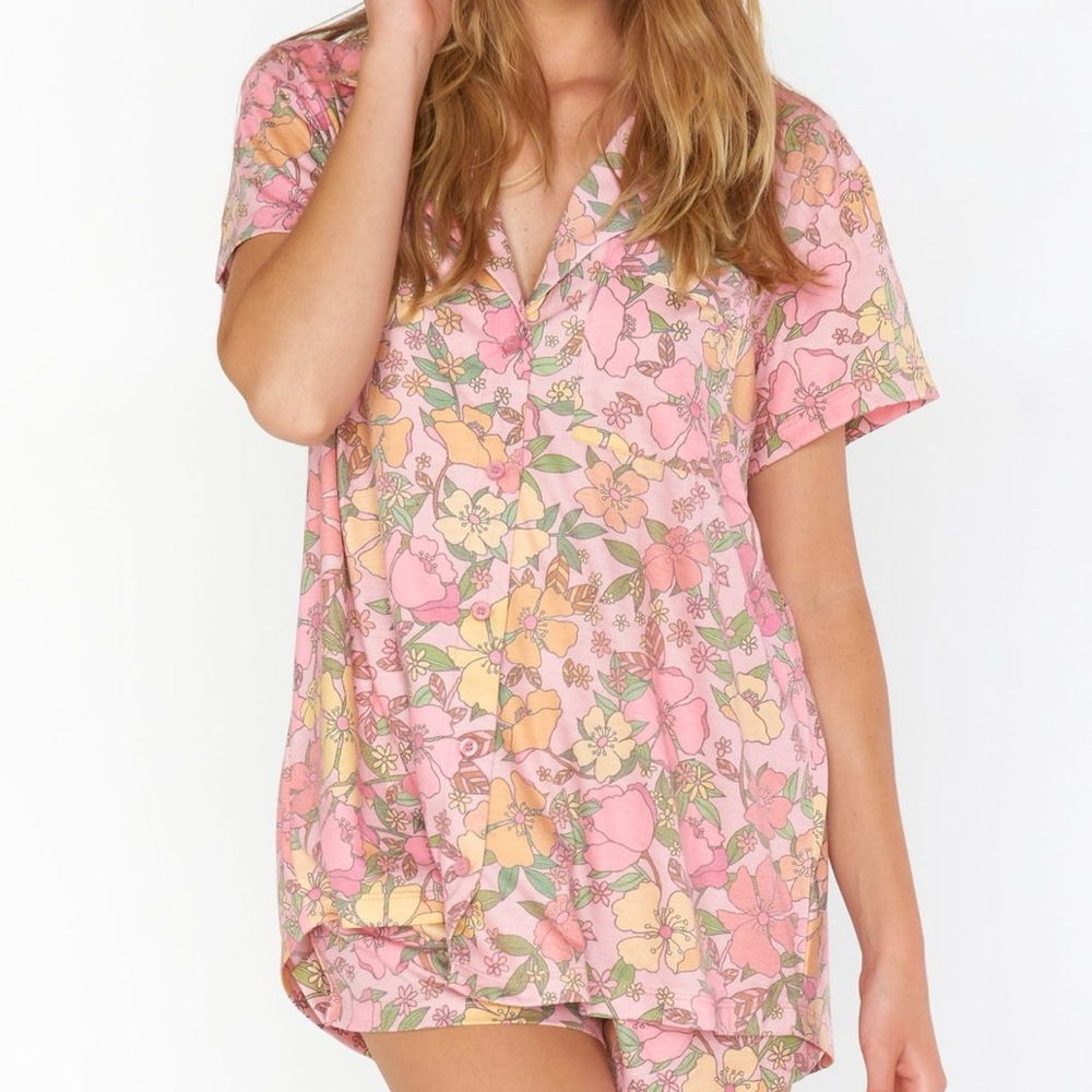 SHOW ME YOUR MUMU Sunday Morning Sleep Top In Pretty Poppy Pink Sz. S Org.$78
